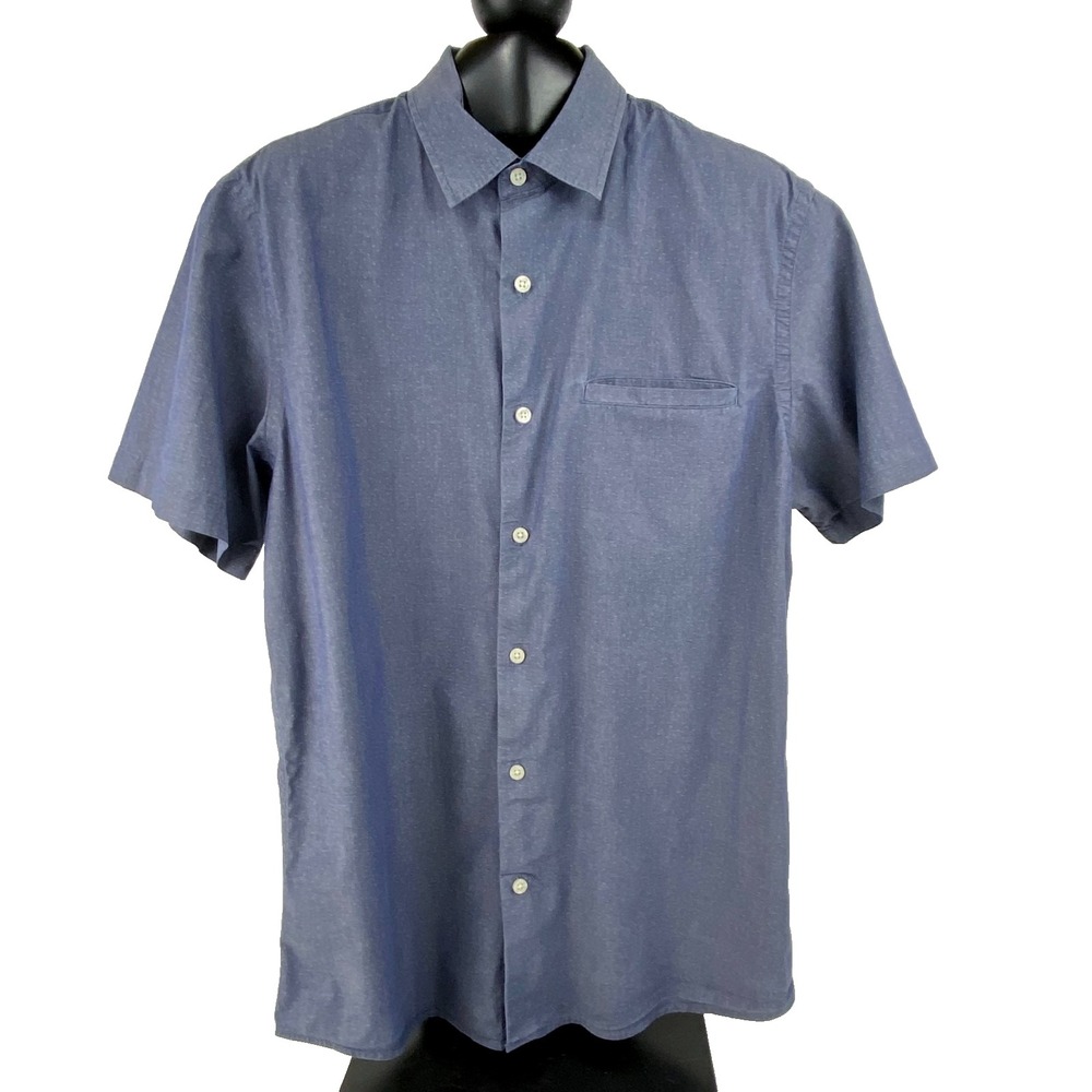 Banana Republic Short Sleeve Shirt Mens L Slim Stretch Chambray LKNU Button Down